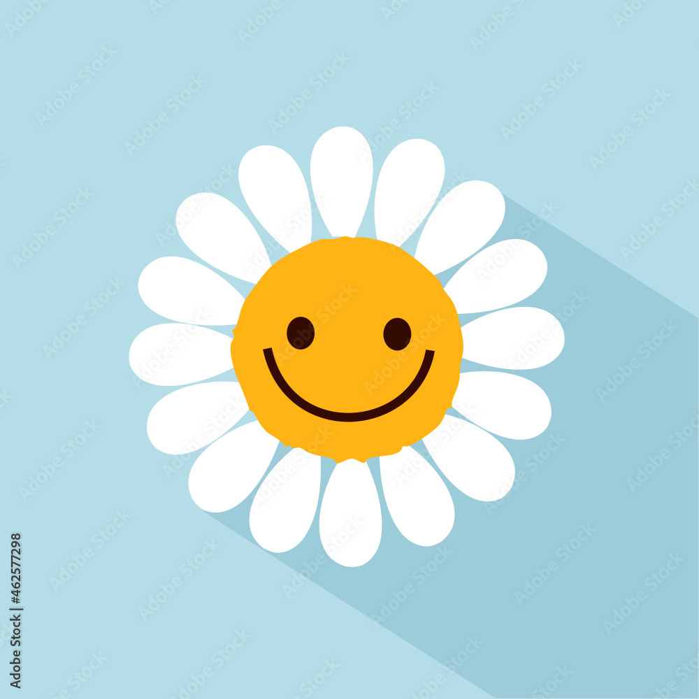 Happy smiling daisy flower on blue background vector.