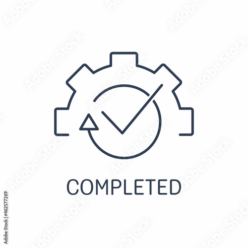 Completed process. Implementation or solution of the problem. Vector linear icon isolated on white background.