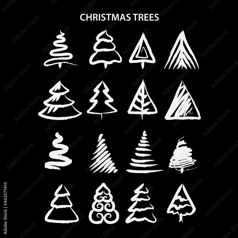Obraz premium Icon christmas tree in doodle style on light background. Isolated background. Traditional symbol. Vector graphic illustration. Vector design. Vector isolated illustration set. Happy new year.