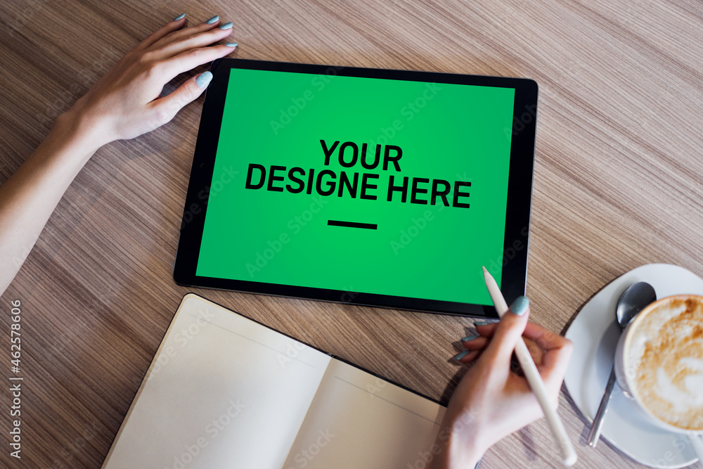 Laptop, Notebook, Computers, tablet pc Mockup screen with green chroma key background and text Your Design here Empty copy space. Laptop, Notebook, Computers, tablet pc Mockup screen with green chroma key background and text Your Design here Empty copy space.