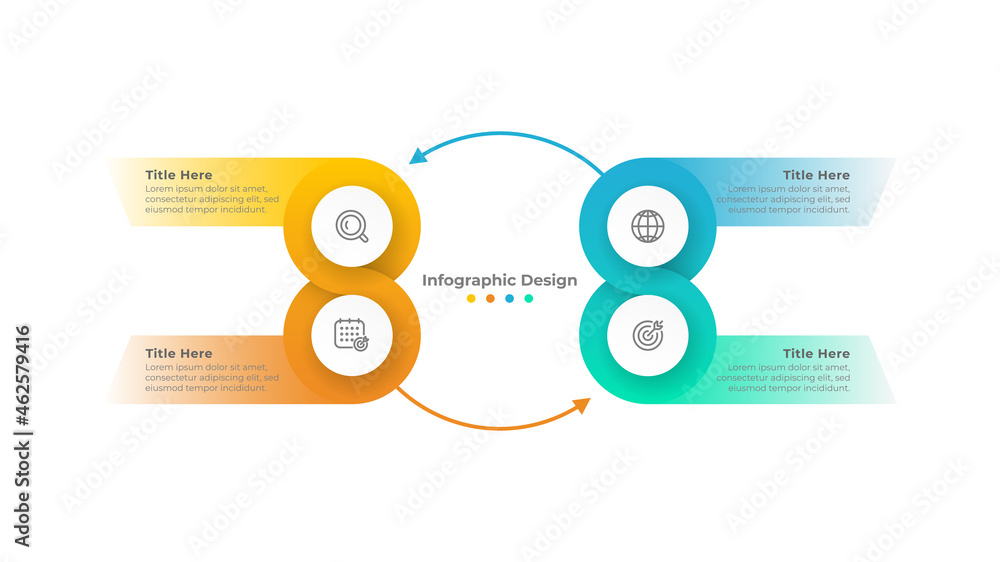 Business process chart design template. Vector design with arrow and 4 options or steps. Business process chart design template. Vector design with arrow and 4 options or steps.