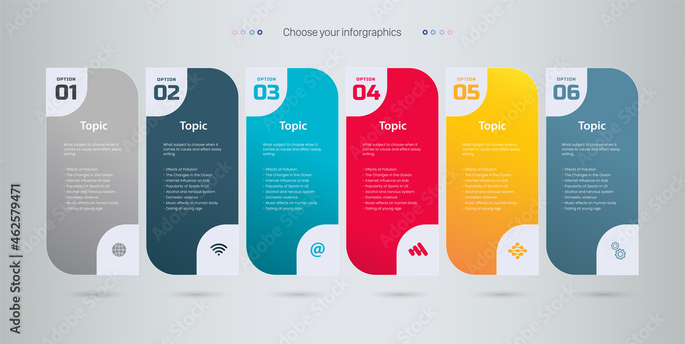 Vetor de Vector Infographic label design with icons and SIX options or ...