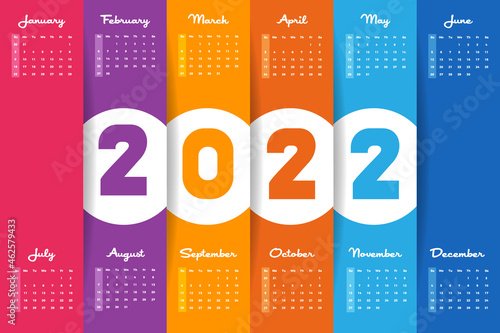 2022 Landscape Colorful Flat Colors Minimal Wall Calendar