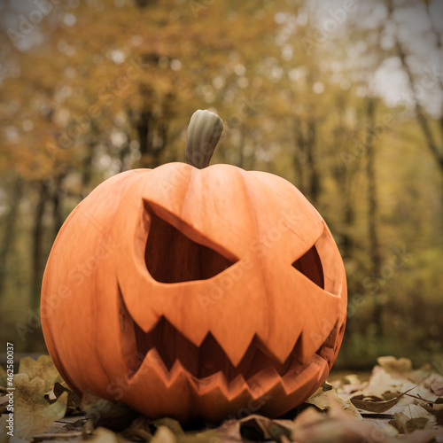 Halloween pumpkin on mapple leaves