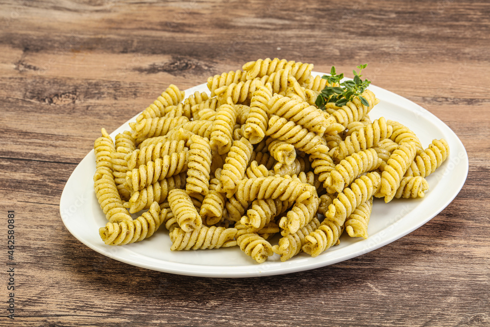 Italian pasta Fusilli with pesto Italian pasta Fusilli with pesto