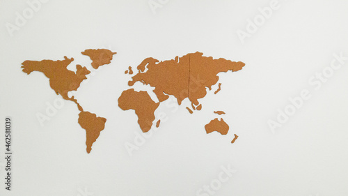 World map  cork  on white background.