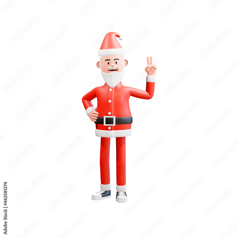 christmas concept 3d illustration santa clause showing victory fingers sign. victory symbol, peace hand. christmas concept 3d illustration santa clause showing victory fingers sign. victory symbol, peace hand.