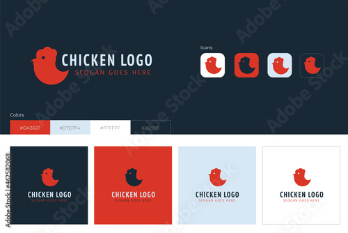 Chicken logo design concept. Logobook or brandbook. Vector illustration.
