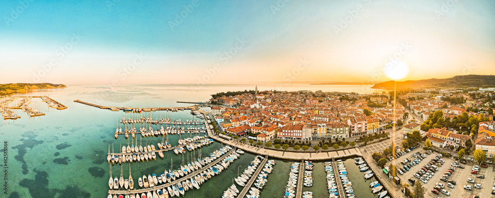 Panoramic View of Piran Town on Adriatic Coast in Slovenia