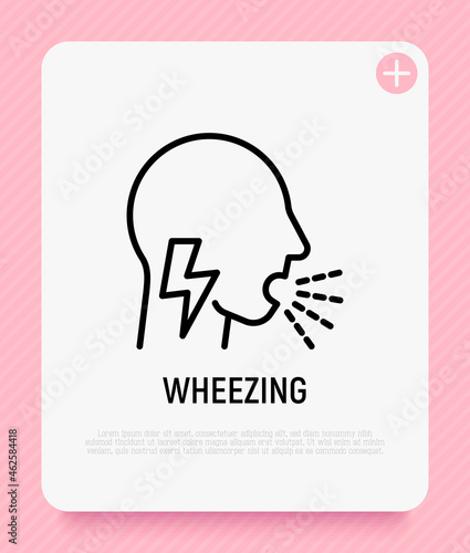 Wheezing thin line icon. Asthma symptom. Modern vector illustration.