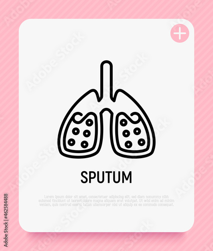 Sputum in lungs thin line icon. Symptom of asthma or pneumonia. Modern vector illustration.