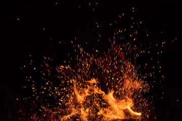 Fire Flames Isolated on Black Background, close-up.