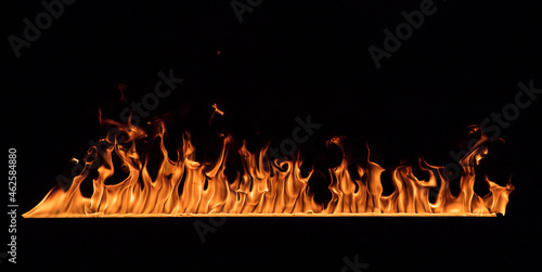 Fire Flames Isolated on Black Background, close-up.