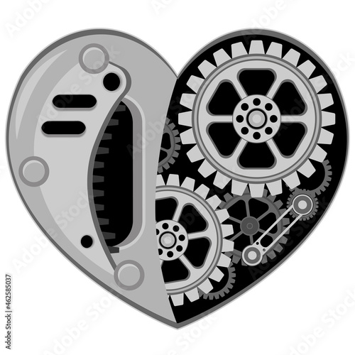 The metal heart of the robot. Vector illustration in steampunk style.