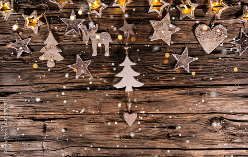 Christmas decoration on wooden background, lots of copy space for product or ...