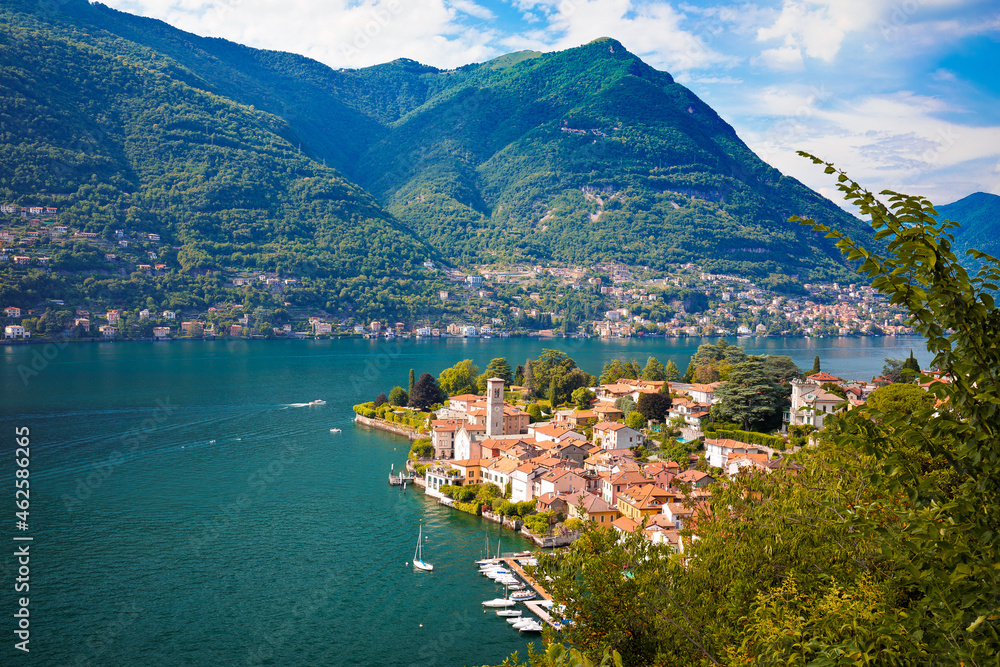 Idyllic town of Torno on Como lake aerial view