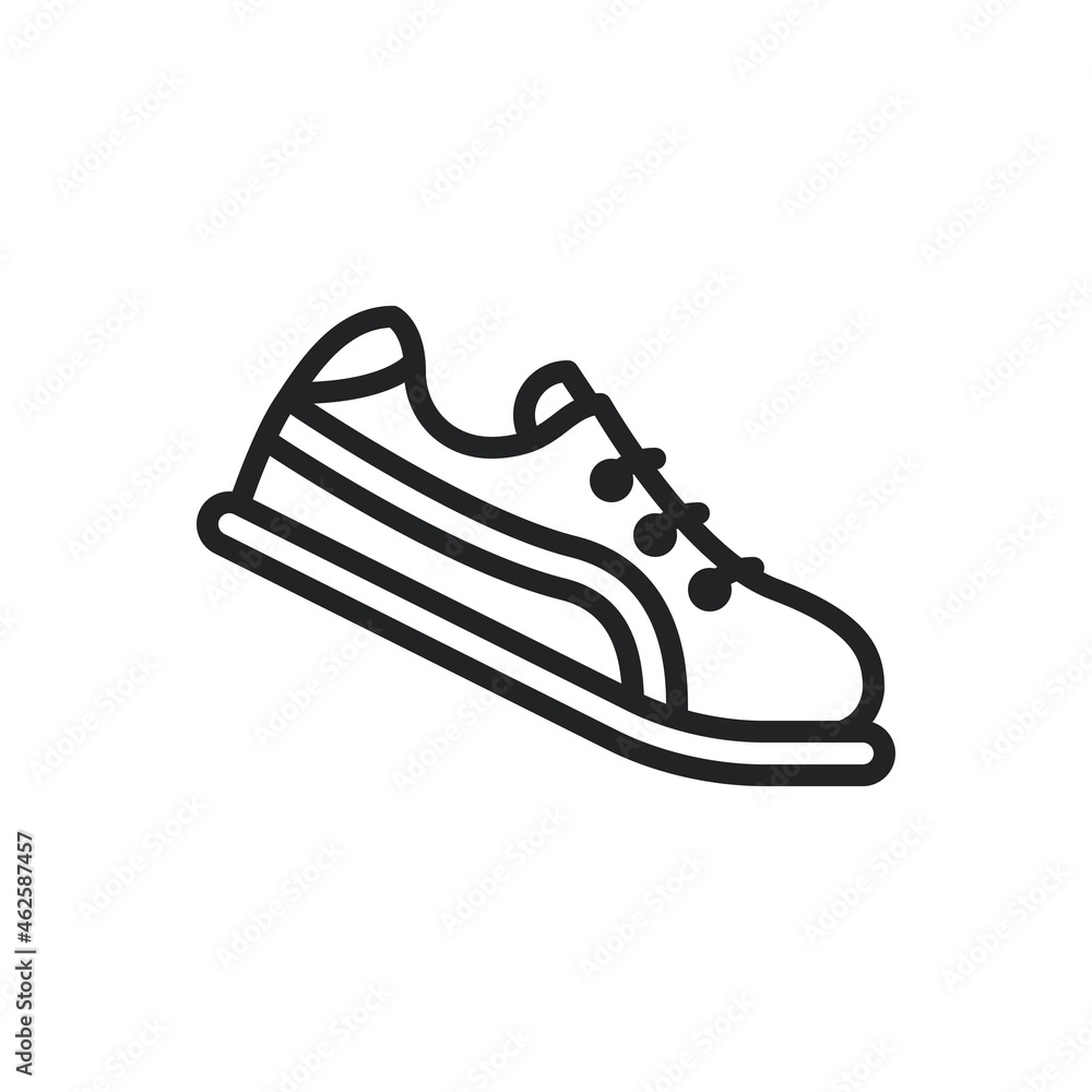 Sneakers, running shoes, sport outline icons. Vector illustration. Editable stroke. Isolated icon suitable for web, infographics, interface and apps.