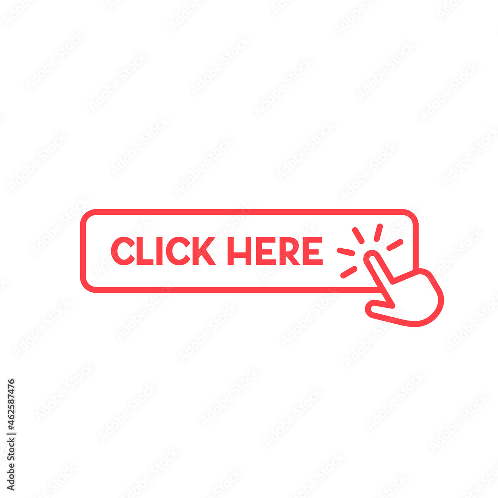 Red outline click here square button with hand pointer icon. Red outline click here square button with hand pointer icon.