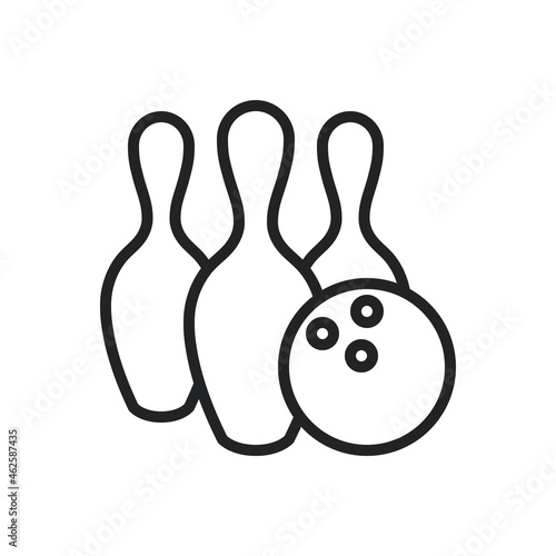 Bowling ball and pin, sport outline icons. Vector illustration. Editable stroke. Isolated icon suitable for web, infographics, interface and apps.