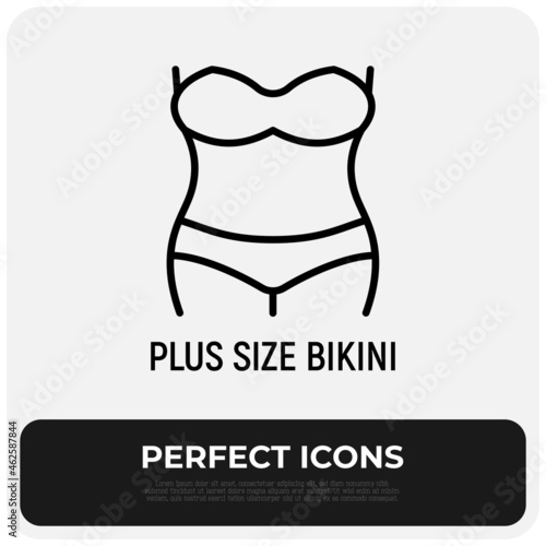 Plus size bikini thin line icon. Boby positive. Modern vector illustration.