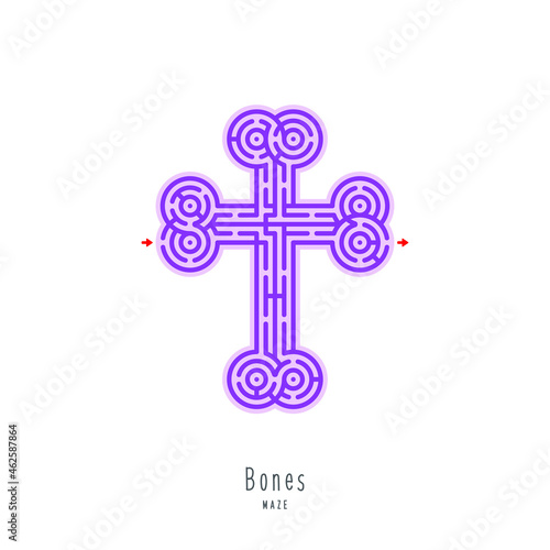 Abstract maze cross bones. Game for children and parents. Puzzle for kids. Labyrinth conundrum. Flat vector illustration isolated on white background. One Entrance, One Exit. Cartoon style.