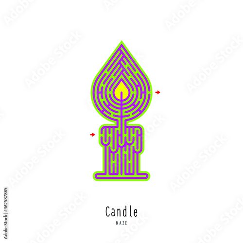 Abstract maze candle. Game for children and parents. Puzzle for kids. Labyrinth conundrum. Flat vector illustration isolated on white background. One Entrance, One Exit. Cartoon style.