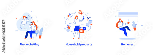 People use smartphones, leisure tourism, health, dream, social networks set of icons, illustration. Smartphones tablets user interface social media.Flat illustration Icons infographics. Landing page