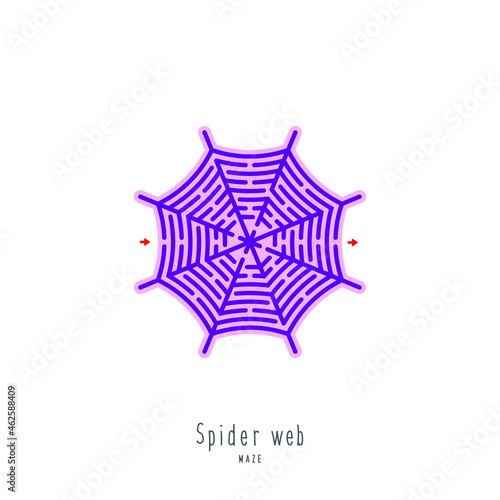 Abstract maze spider web. Game for children and parents. Puzzle for kids. Labyrinth conundrum. Flat vector illustration isolated on white background. One Entrance, One Exit. Cartoon style.