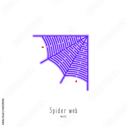 Abstract maze spider web. Game for children and parents. Puzzle for kids. Labyrinth conundrum. Flat vector illustration isolated on white background. One Entrance, One Exit. Cartoon style.