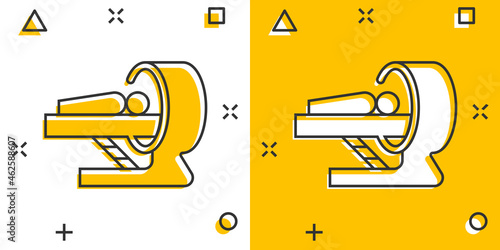 Radiology icon in comic style. Tomography cartoon vector illustration on white isolated background. Mri scanner splash effect business concept.