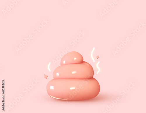 Poop pink color, cartoon realistic 3d design. Vector illustration