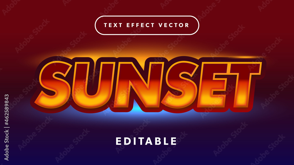 Sunset Editable 3d Text Effect Vector Illustration