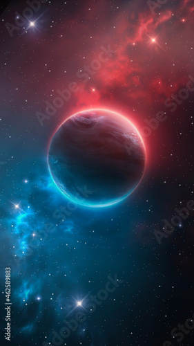 Abstract fantastic space of the universe. Space background with nebula and stars. Dark space background with an unknown planet, flashes of light in space. 3d illustration © MiaStendal