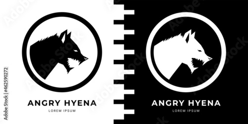 Monogram logo of angry hyena vector illustration design.