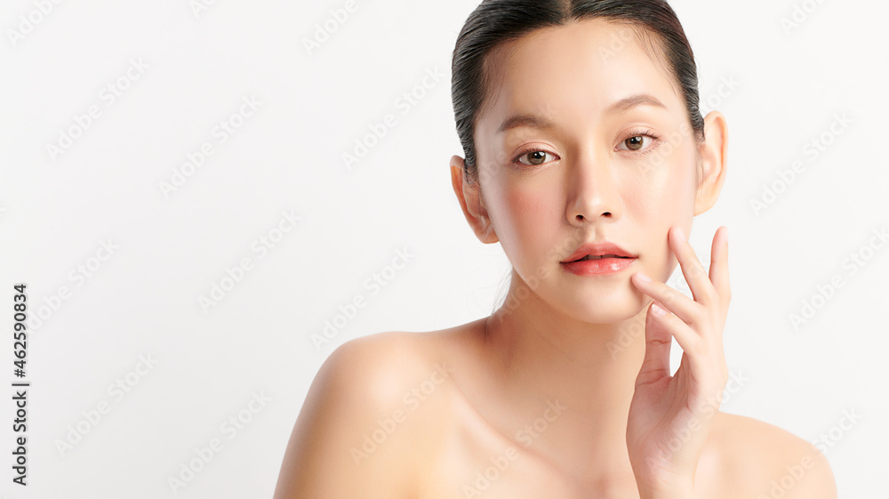 Beautiful young asian woman with clean fresh skin on white background, Face care, Facial treatment, Cosmetology, beauty and spa, Asian women portrait. Beautiful young asian woman with clean fresh skin on white background, Face care, Facial treatment, Cosmetology, beauty and spa, Asian women portrait.
