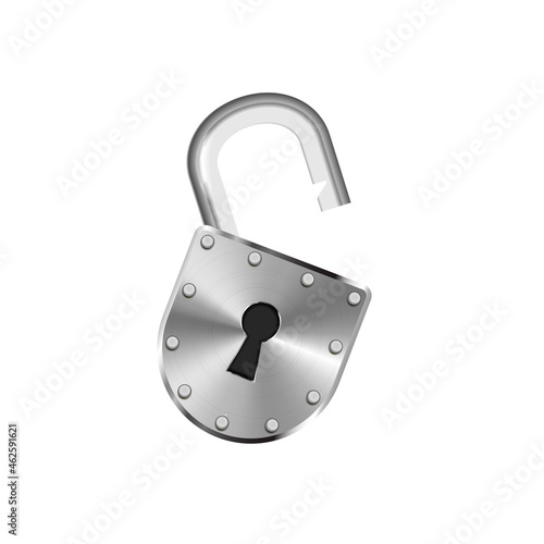 Open vintage metal lock isolated on white