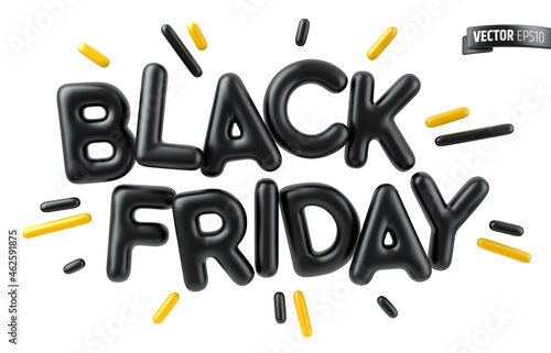 Vector realistic text "Black Friday" on a white background.