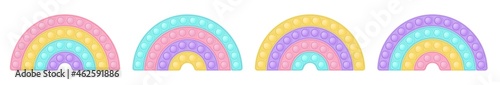 Set of popit rainbows as a fashionable silicon fidget toys. Antistress toy for fidget in pastel colors. Bubble sensory popit toy. Vector illustration isolated on a white background.