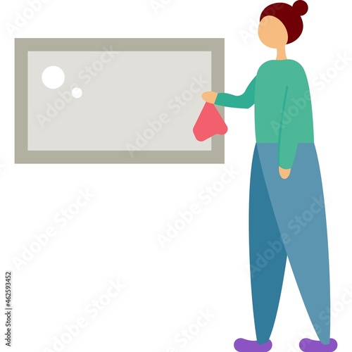 Vector woman cleaning window glass flat icon