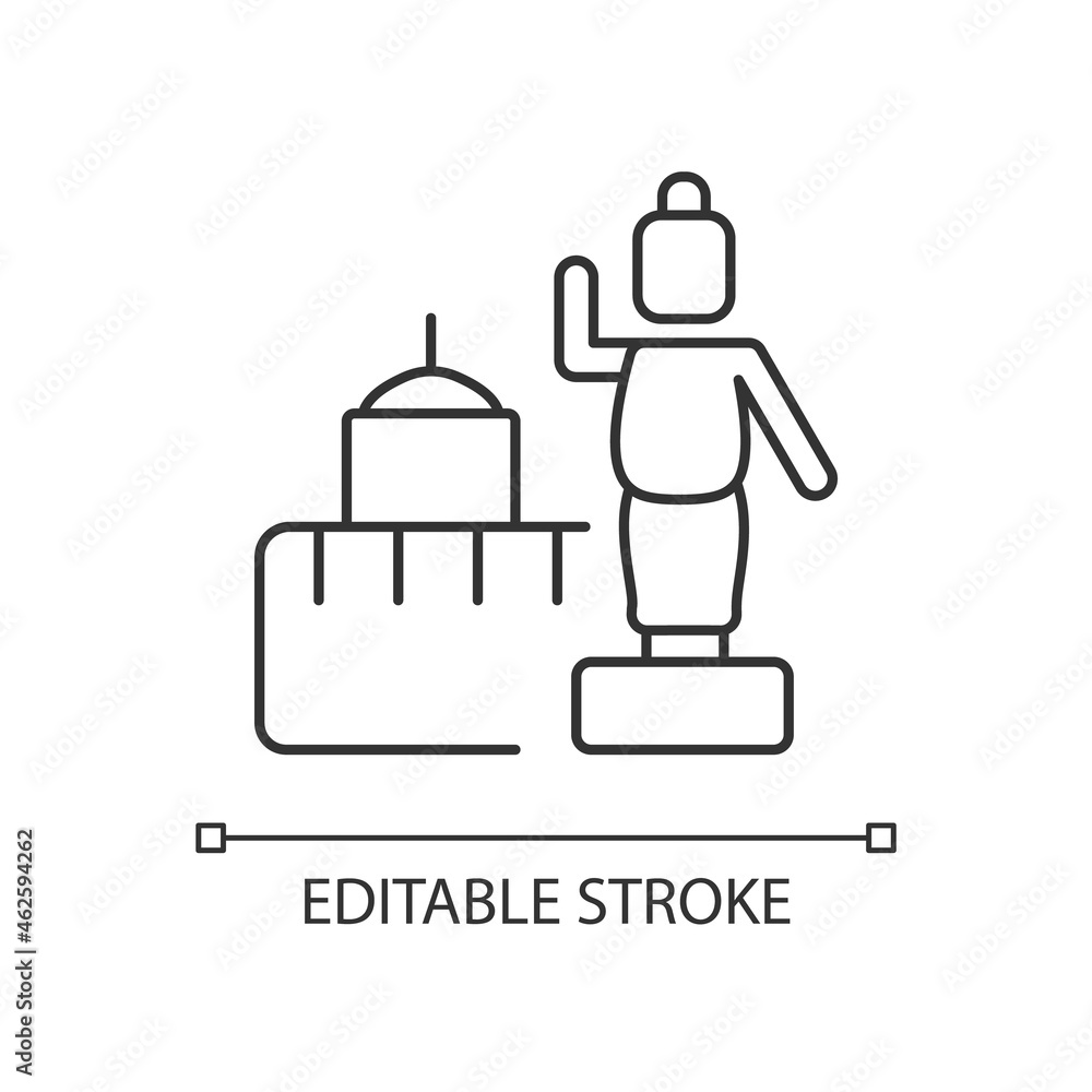 Lumbini linear icon. Buddhist pilgrimage place. Tourist destination. Buddha birthplace in Nepal. Thin line customizable illustration. Contour symbol. Vector isolated outline drawing. Editable stroke