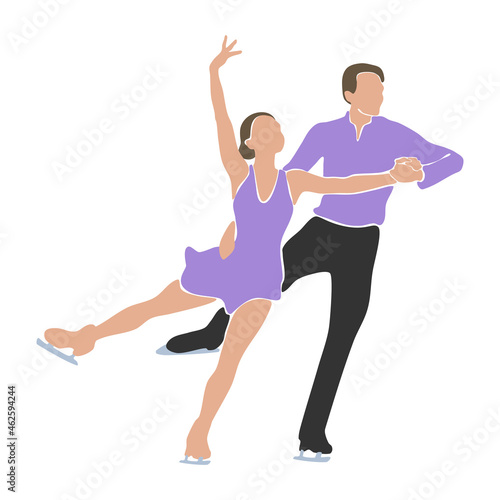 Figure skaters. Pair is ice skating. Winter sport. Ice dancing illustration.