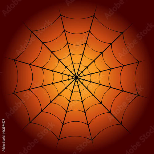 Spider web and dark orange gradient background, halloween background, vector illustration