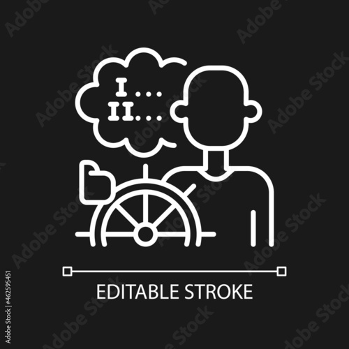 Self management white linear icon for dark theme. Ability to control personal thoughts. Thin line customizable illustration. Isolated vector contour symbol for night mode. Editable stroke