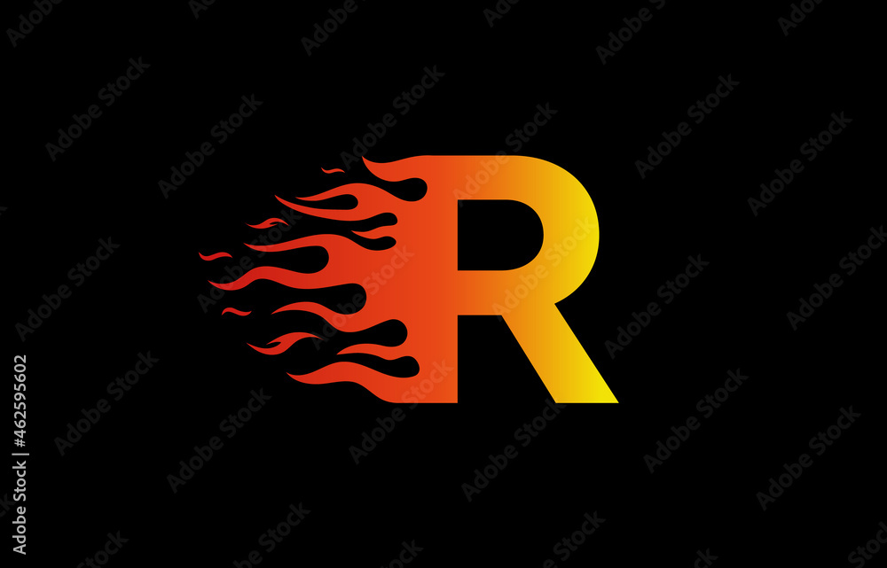 R letter fire logo design in a beautiful red and yellow gradient. Flame ...