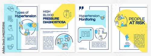 Hypertension types brochure template. Blood pressure monitoring. Flyer, booklet, leaflet print, cover design with linear icons. Vector layouts for presentation, annual reports, advertisement pages