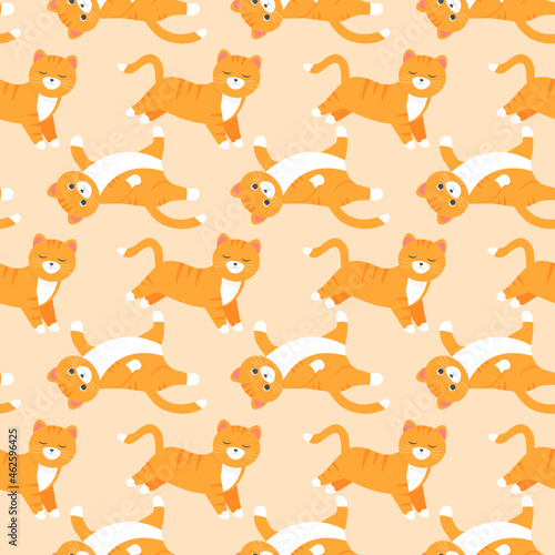 Fototapeta Naklejka Na Ścianę i Meble -  This is a seamless pattern with cats on a light background. Wrapping paper.