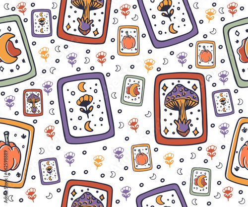 seamless pattern tarot cards, mystics.