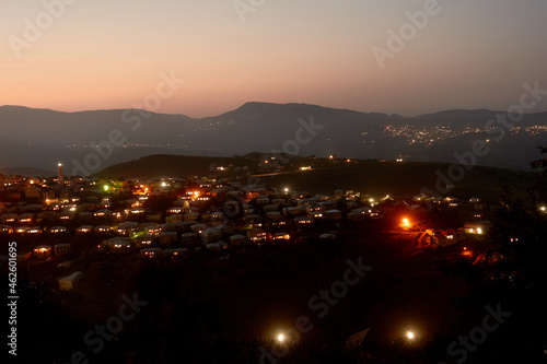 Kubachi, Republic of Dagestan, Russia - August 21, 2021: Night view of Kubachi, ancient mountain village, in Dagestan mountains. photo