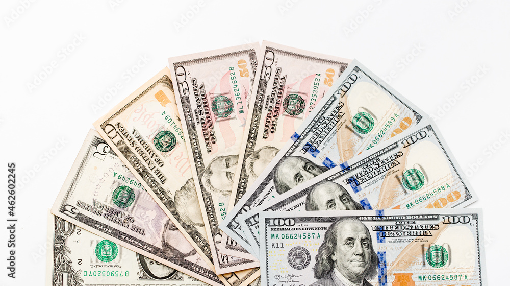 Money US dollars banknotes, a lot of different money. Bitcoin exchange for dollar inflation. Worldwide cryptocurrency and digital payment system. Availability Money US dollars banknotes, a lot of different money. Bitcoin exchange for dollar inflation. Worldwide cryptocurrency and digital payment system. Availability