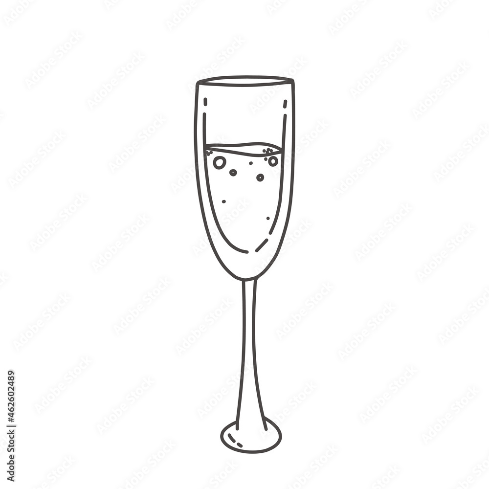 glass of champagne of champagne doodle icon isalated on white black white glass of champagne of champagne doodle icon isalated on white black white